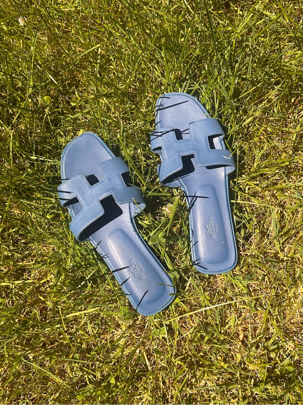 Blue Oran Leather Slide Sandals
